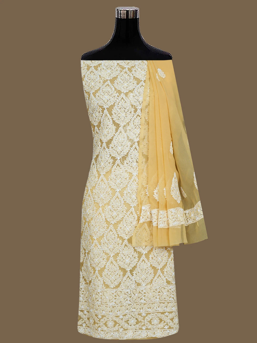 Ada Hand Embroidered Fawn Georgette Lucknowi Chikankari Unstitched Suit Piece 01A835660