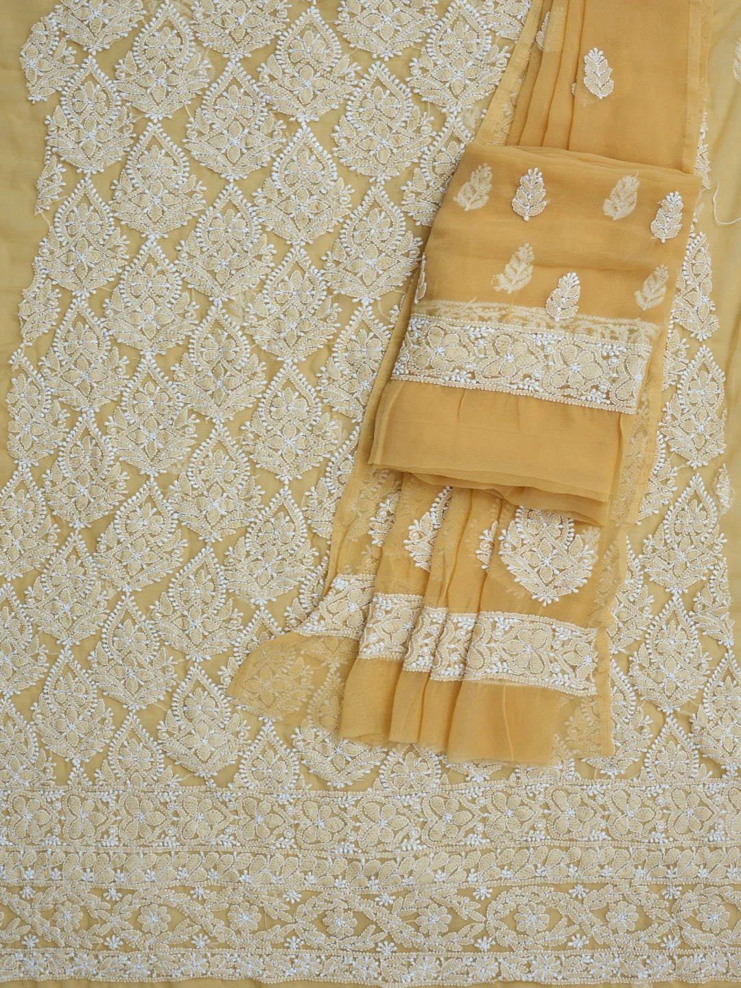 Ada Hand Embroidered Fawn Georgette Lucknowi Chikankari Unstitched Suit Piece 01A835660