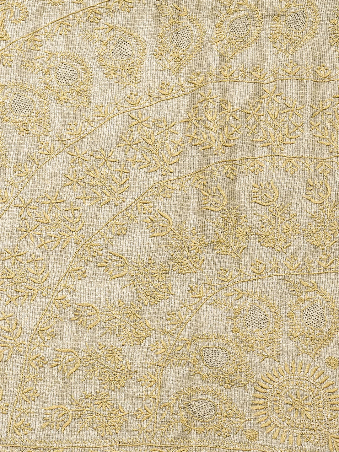 Ada Hand Embroidered Fawn Tissue Lucknowi Chikankari Saree and Blouse 01A836302