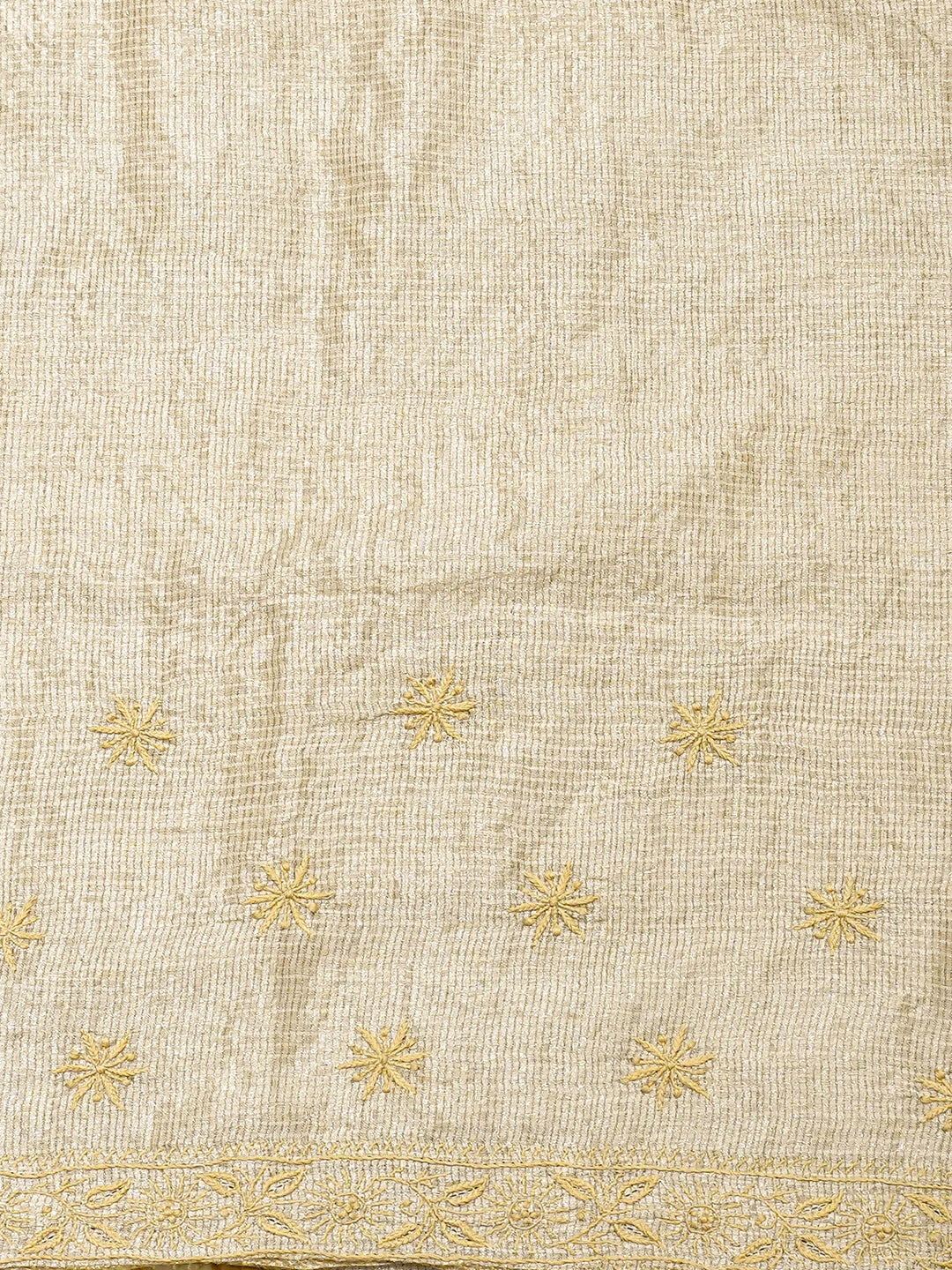 Ada Hand Embroidered Fawn Tissue Lucknowi Chikankari Saree and Blouse 01A836302
