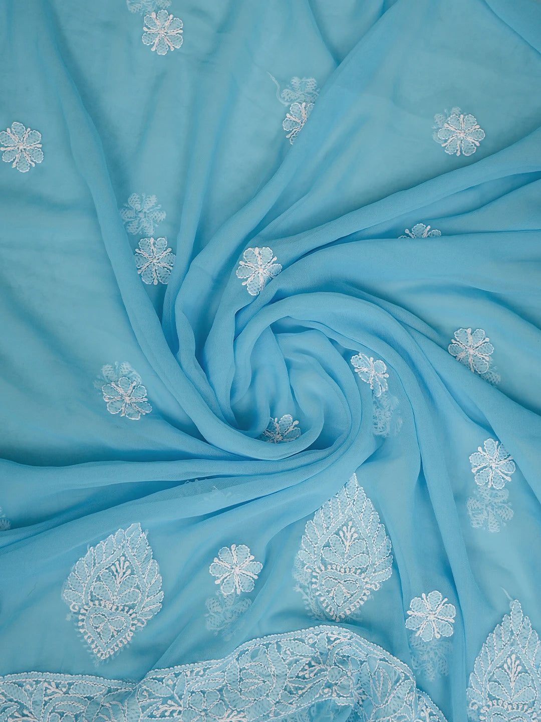 Ada Hand Embroidered Blue Georgette Lucknowi Chikankari Unstitched Suit Piece 01A835628