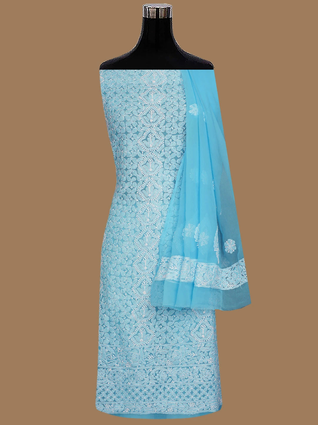 Ada Hand Embroidered Blue Georgette Lucknowi Chikankari Unstitched Suit Piece 01A835628