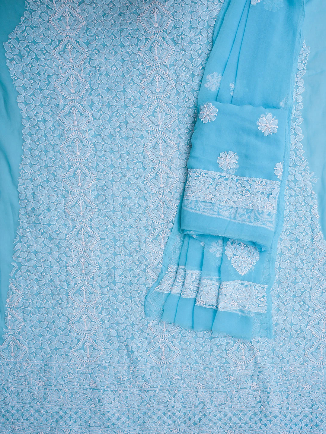 Ada Hand Embroidered Blue Georgette Lucknowi Chikankari Unstitched Suit Piece 01A835628
