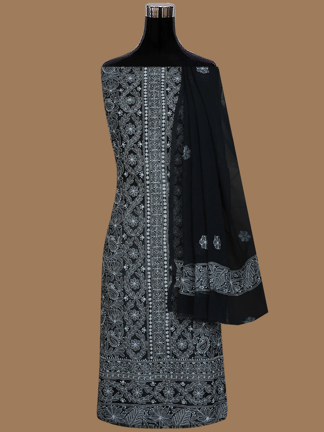 Ada Hand Embroidered Black Georgette Lucknowi Chikankari Unstitched Suit Piece 01A835647