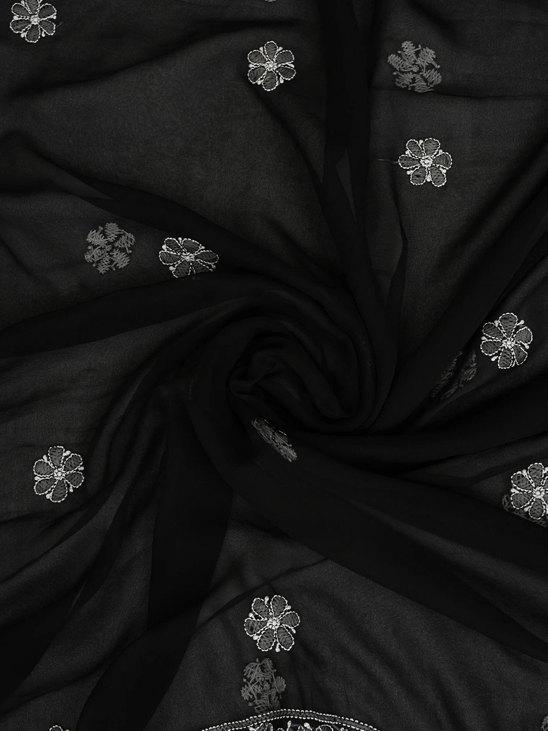 Ada Hand Embroidered Black Georgette Lucknowi Chikankari Unstitched Suit Piece 01A835647