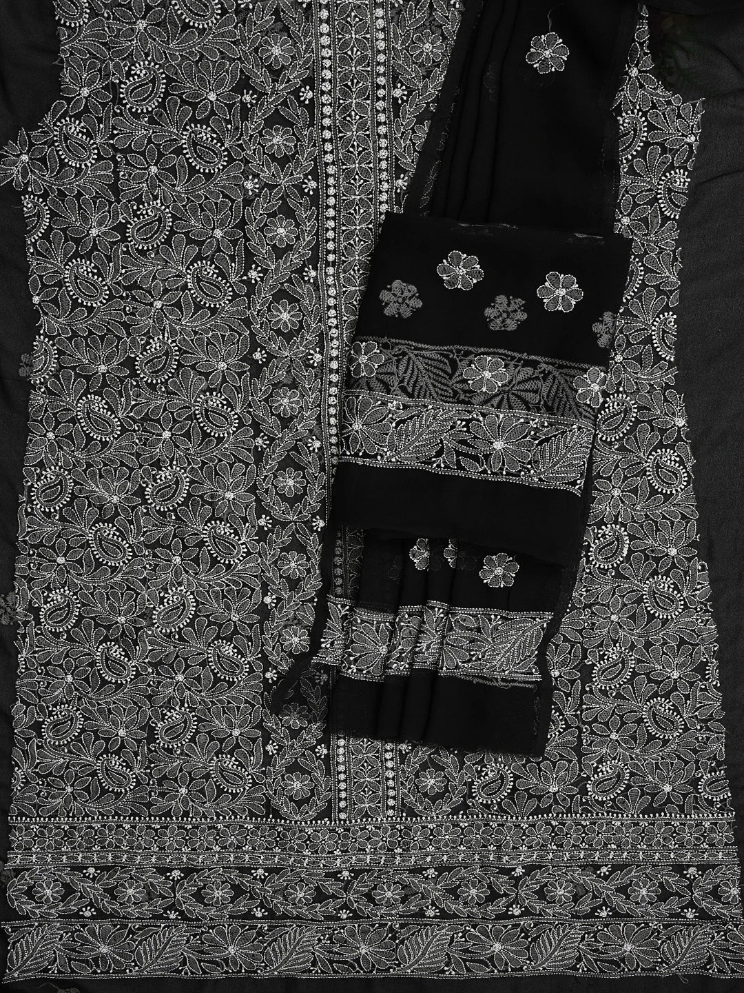 Ada Hand Embroidered Black Georgette Lucknowi Chikankari Unstitched Suit Piece 01A835647