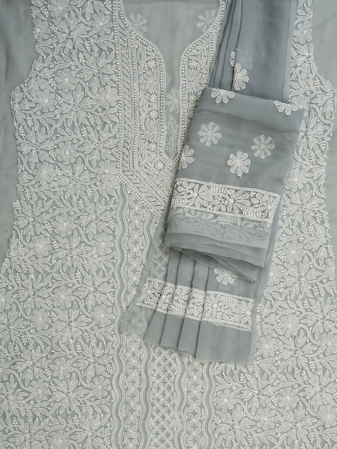 Ada Hand Embroidered Grey Georgette Lucknowi Chikankari Unstitched Suit Piece 01A835630