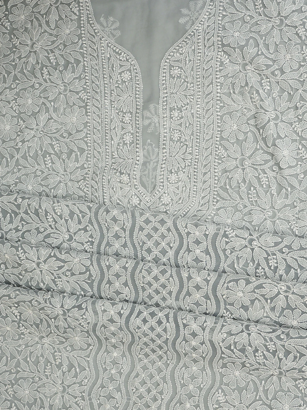 Ada Hand Embroidered Grey Georgette Lucknowi Chikankari Unstitched Suit Piece 01A835630