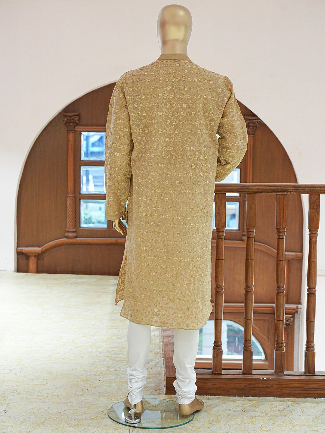Ada Hand Embroidered Fawn Cotton Lucknowi Chikankari Stitched Men's Kurta Piece 01A836549