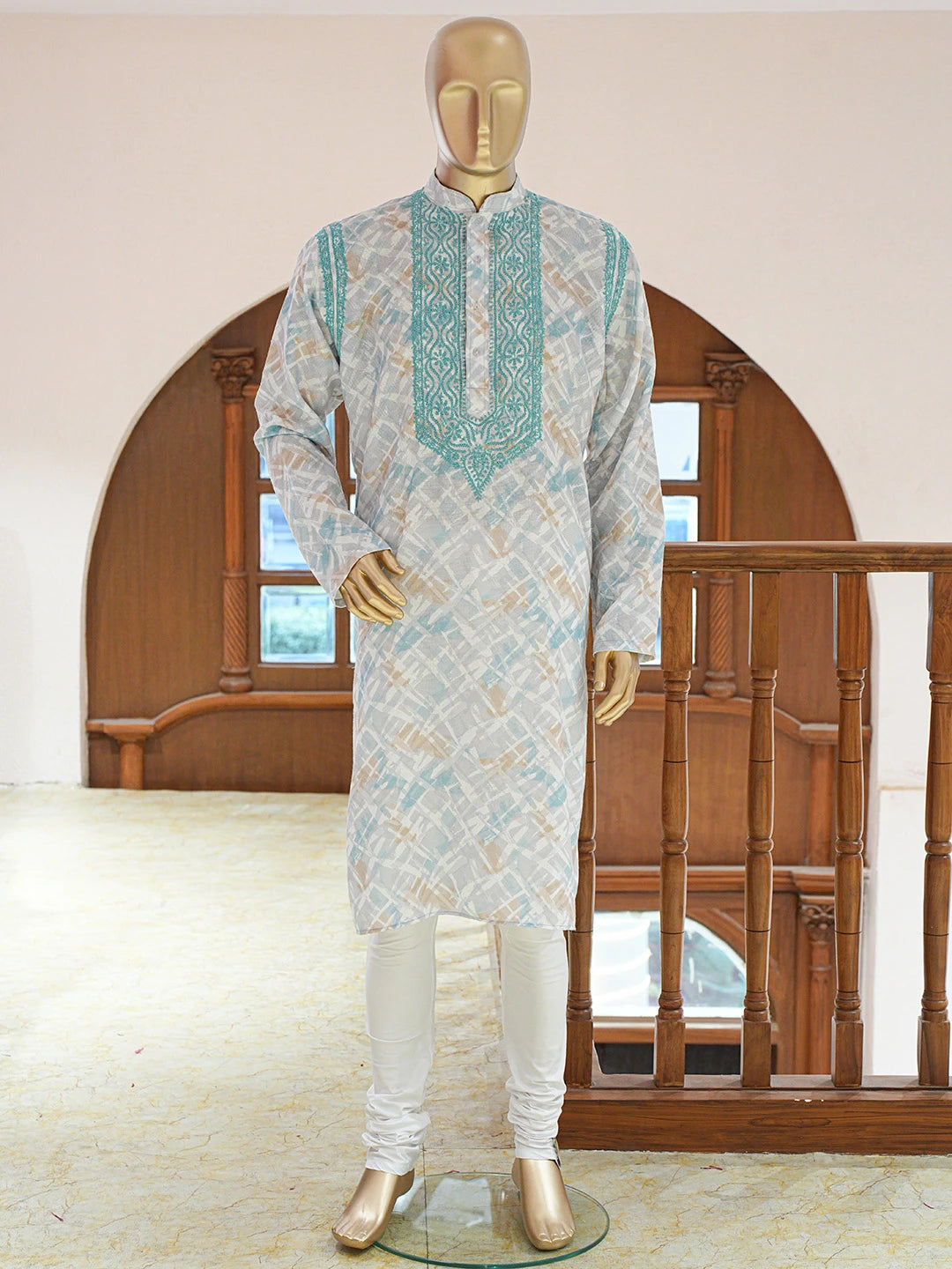 Ada Hand Embroidered Grey Cotton Lucknowi Chikankari Stitched Men's Kurta Piece 01A735338
