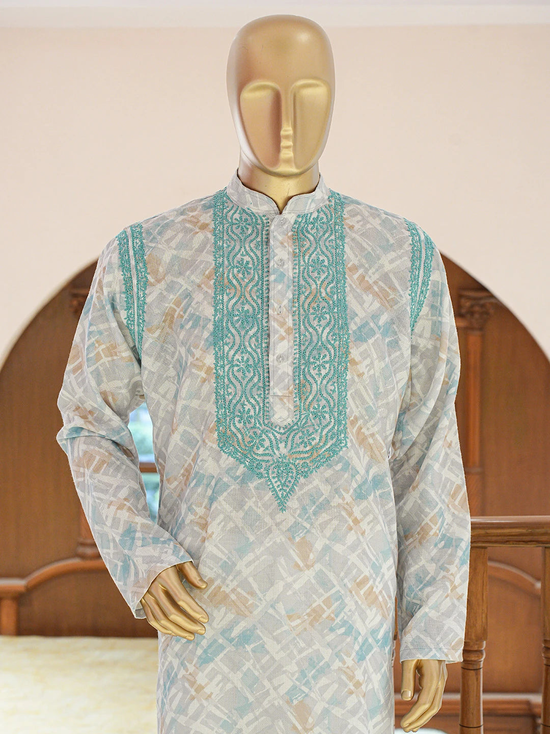 Ada Hand Embroidered Grey Cotton Lucknowi Chikankari Stitched Men's Kurta Piece 01A735338