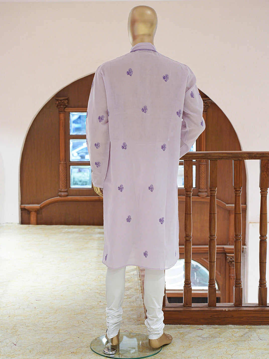 Ada Hand Embroidered Mauve Cotton Lucknowi Chikankari Stitched Men's Kurta Piece 01A221496