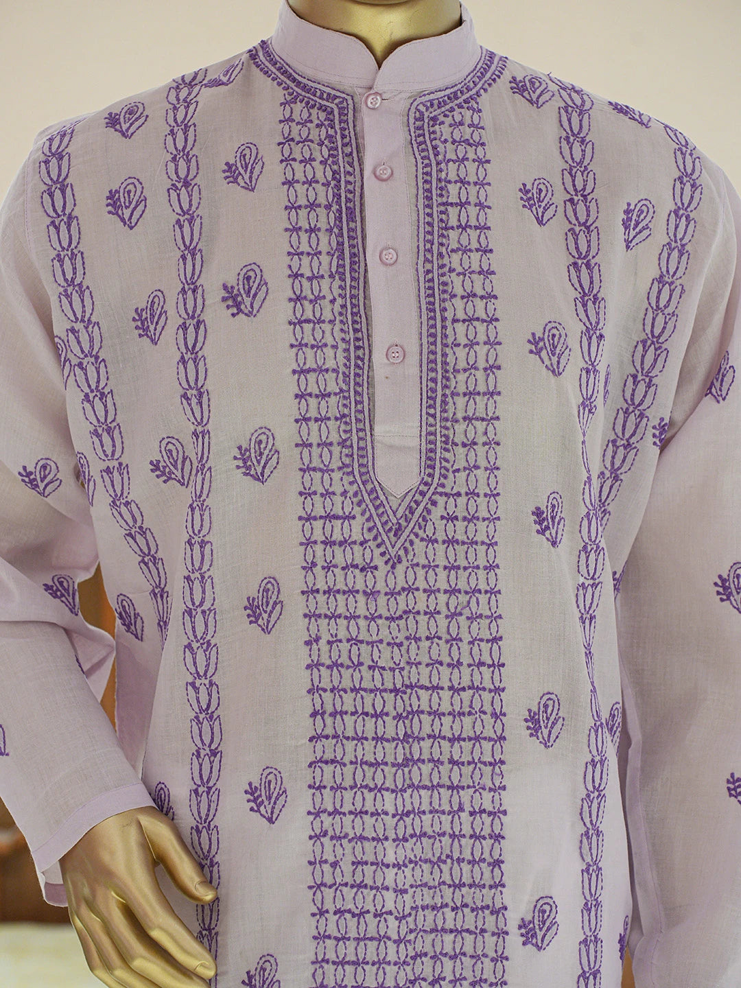 Ada Hand Embroidered Mauve Cotton Lucknowi Chikankari Stitched Men's Kurta Piece 01A221496