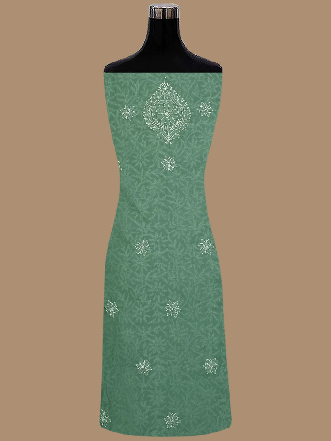 Ada Hand Embroidered Teal Green Cotton Lucknowi Chikankari Unstitched Suit Piece 01A844681