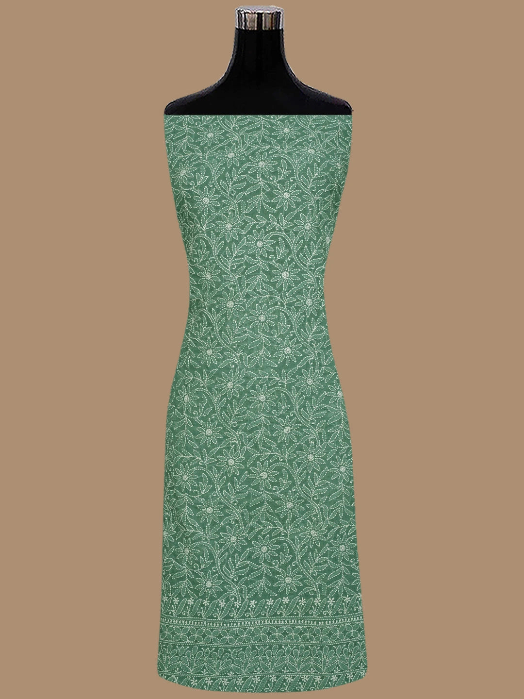 Ada Hand Embroidered Teal Green Cotton Lucknowi Chikankari Unstitched Suit Piece 01A844681