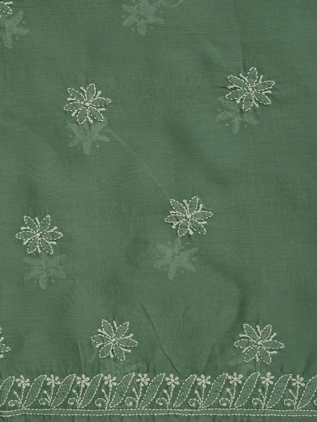 Ada Hand Embroidered Teal Green Cotton Lucknowi Chikankari Unstitched Suit Piece 01A844681