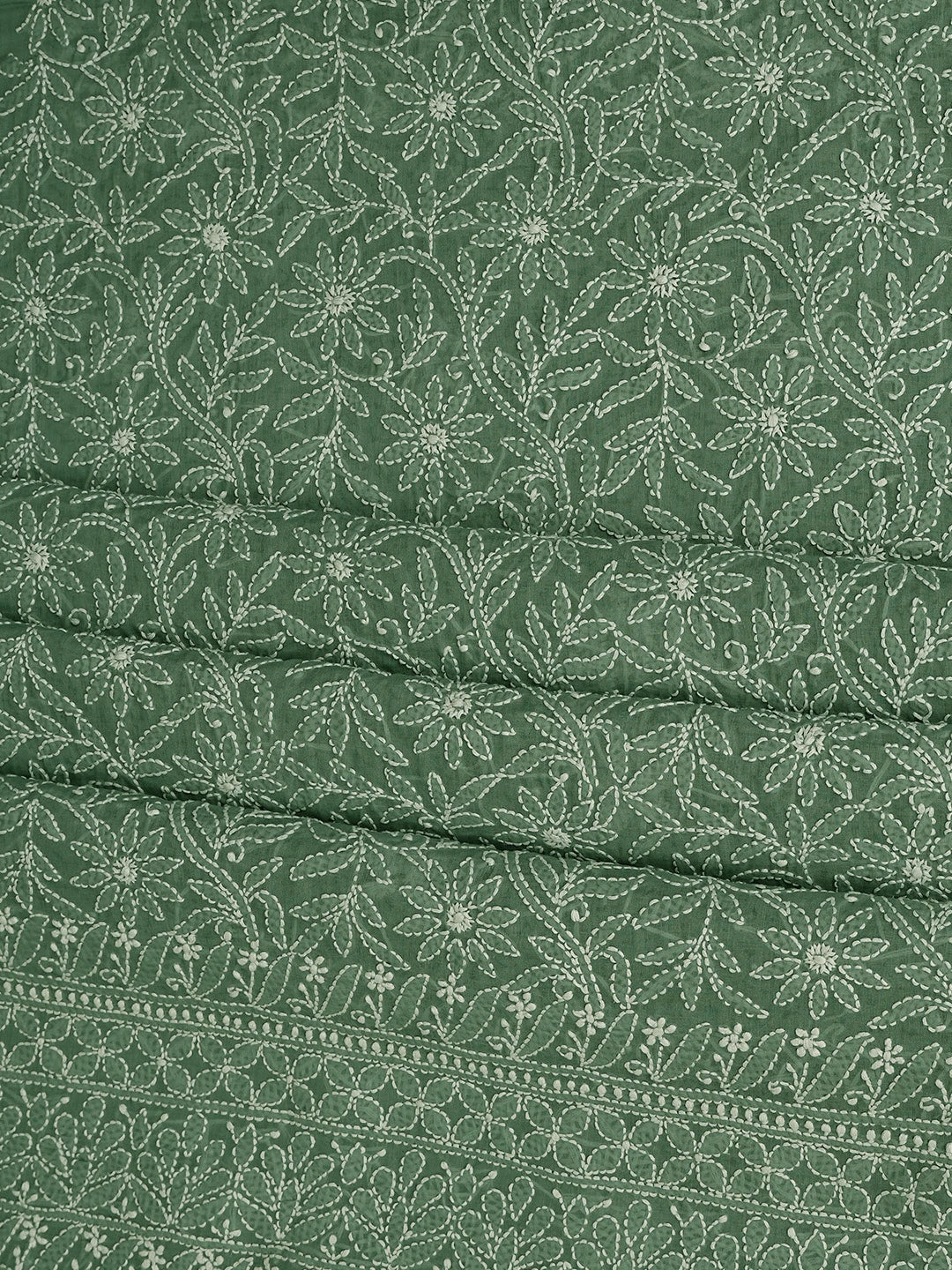 Ada Hand Embroidered Teal Green Cotton Lucknowi Chikankari Unstitched Suit Piece 01A844681