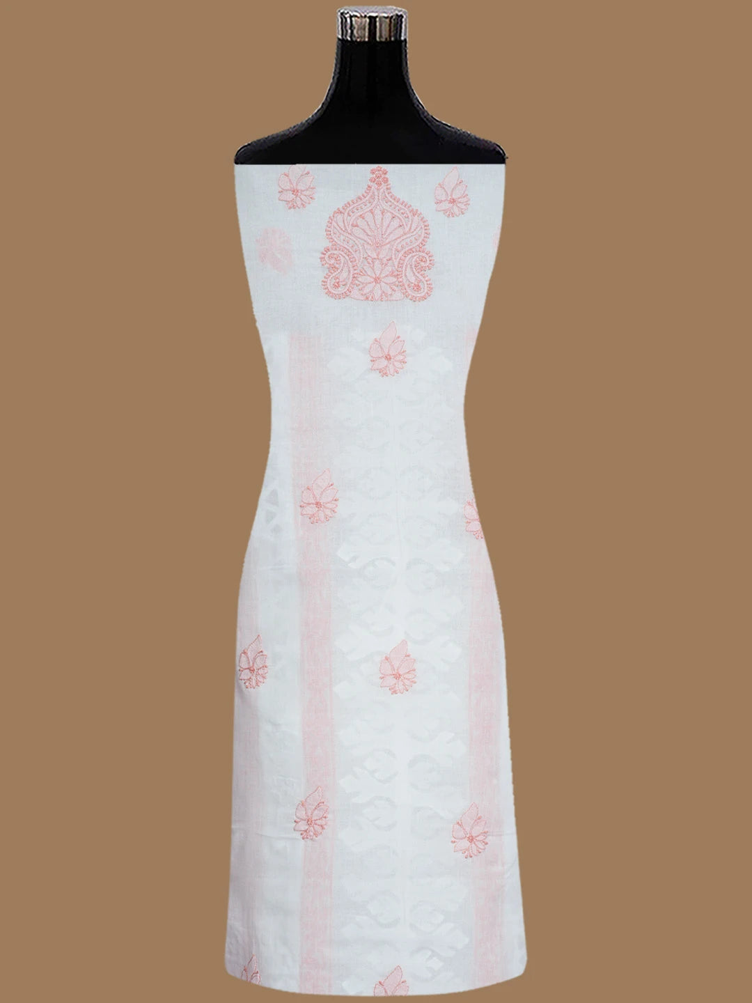 Ada Hand Embroidered White Cotton Lucknowi Chikankari Unstitched Suit Piece With Mukaish Work 01A845290