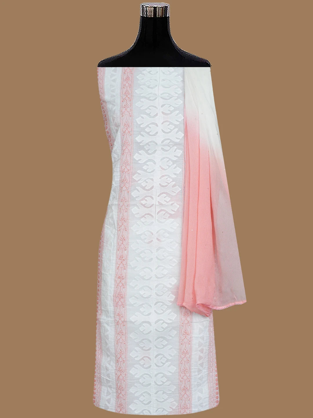 Ada Hand Embroidered White Cotton Lucknowi Chikankari Unstitched Suit Piece With Mukaish Work 01A845290