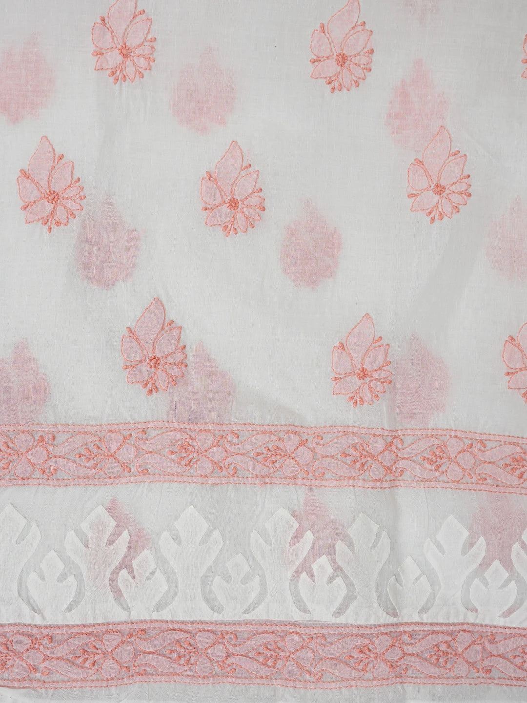 Ada Hand Embroidered White Cotton Lucknowi Chikankari Unstitched Suit Piece With Mukaish Work 01A845290