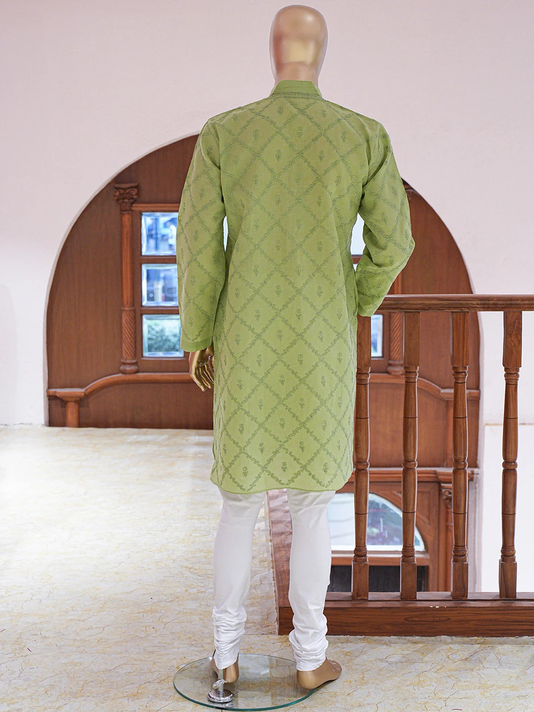 Ada Hand Embroidered Green Cotton Lucknowi Chikankari Stitched Men's Kurta Piece 01A783158