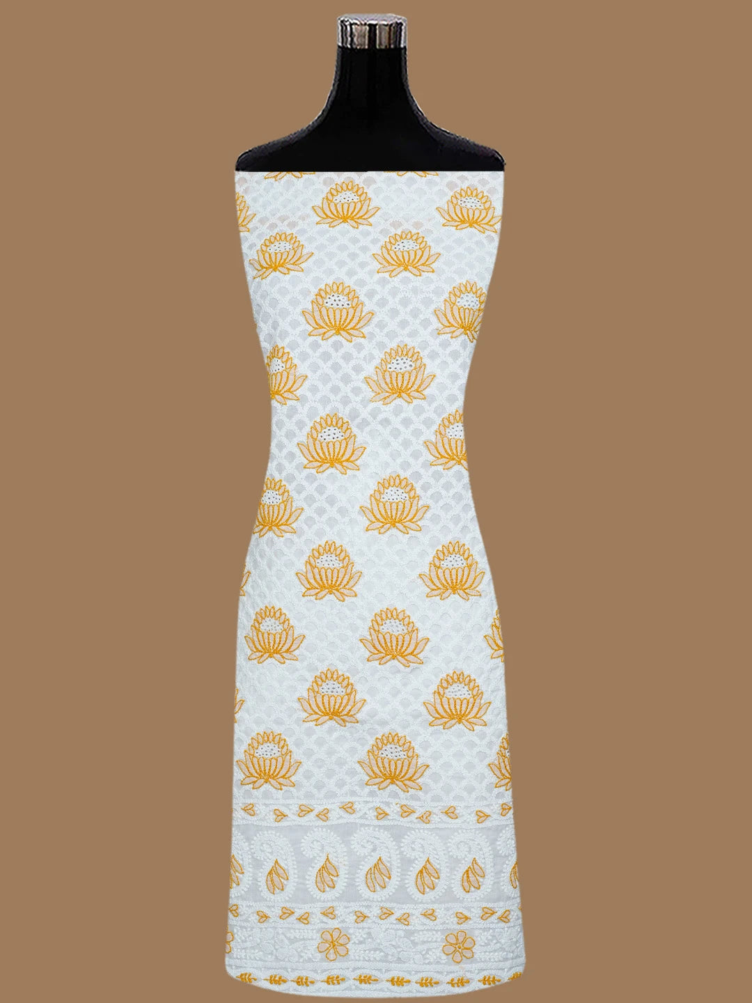 Ada Hand Embroidered White Cotton Lucknowi Chikankari Unstitched Suit Piece 01A844698