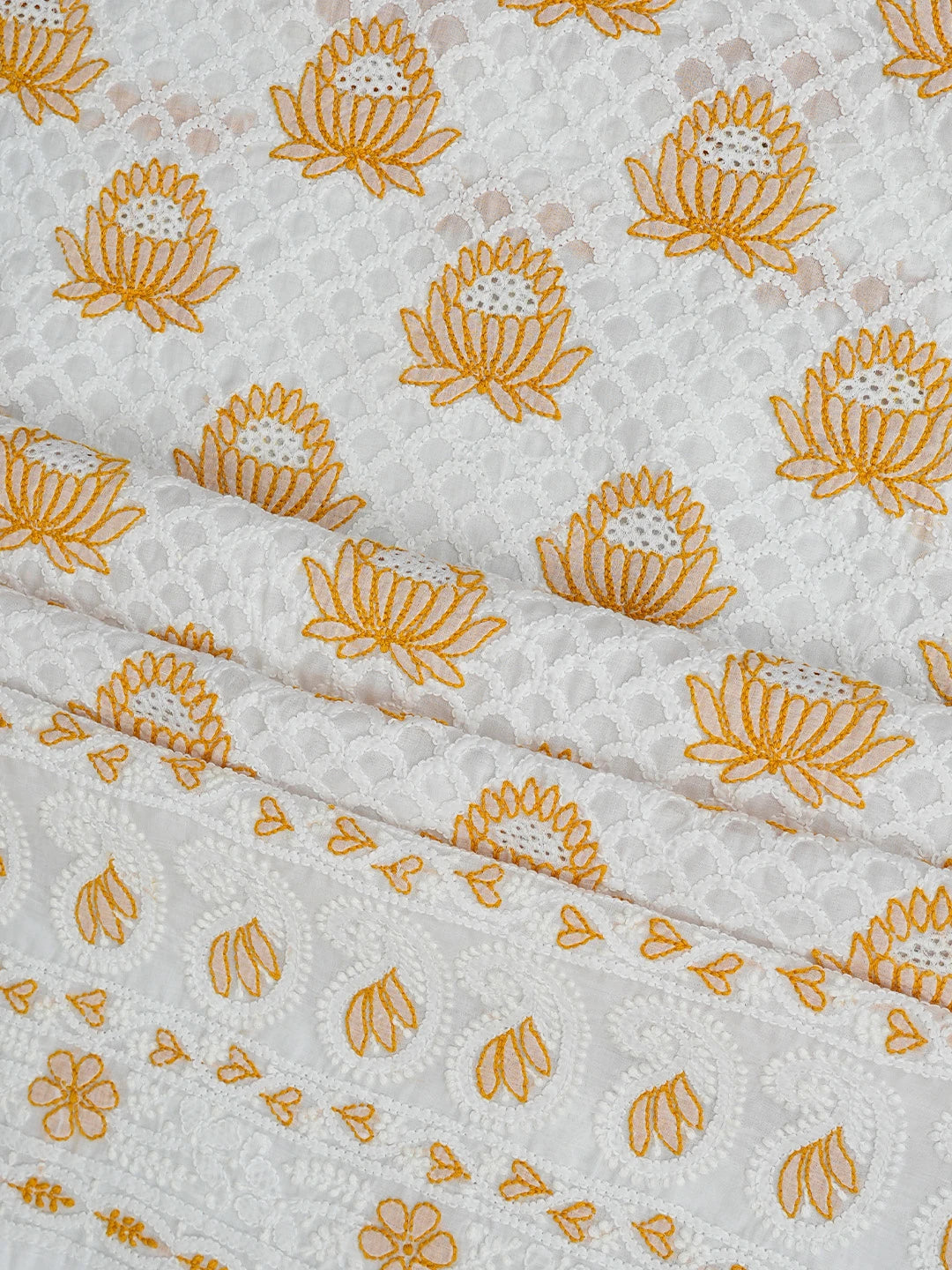 Ada Hand Embroidered White Cotton Lucknowi Chikankari Unstitched Suit Piece 01A844698
