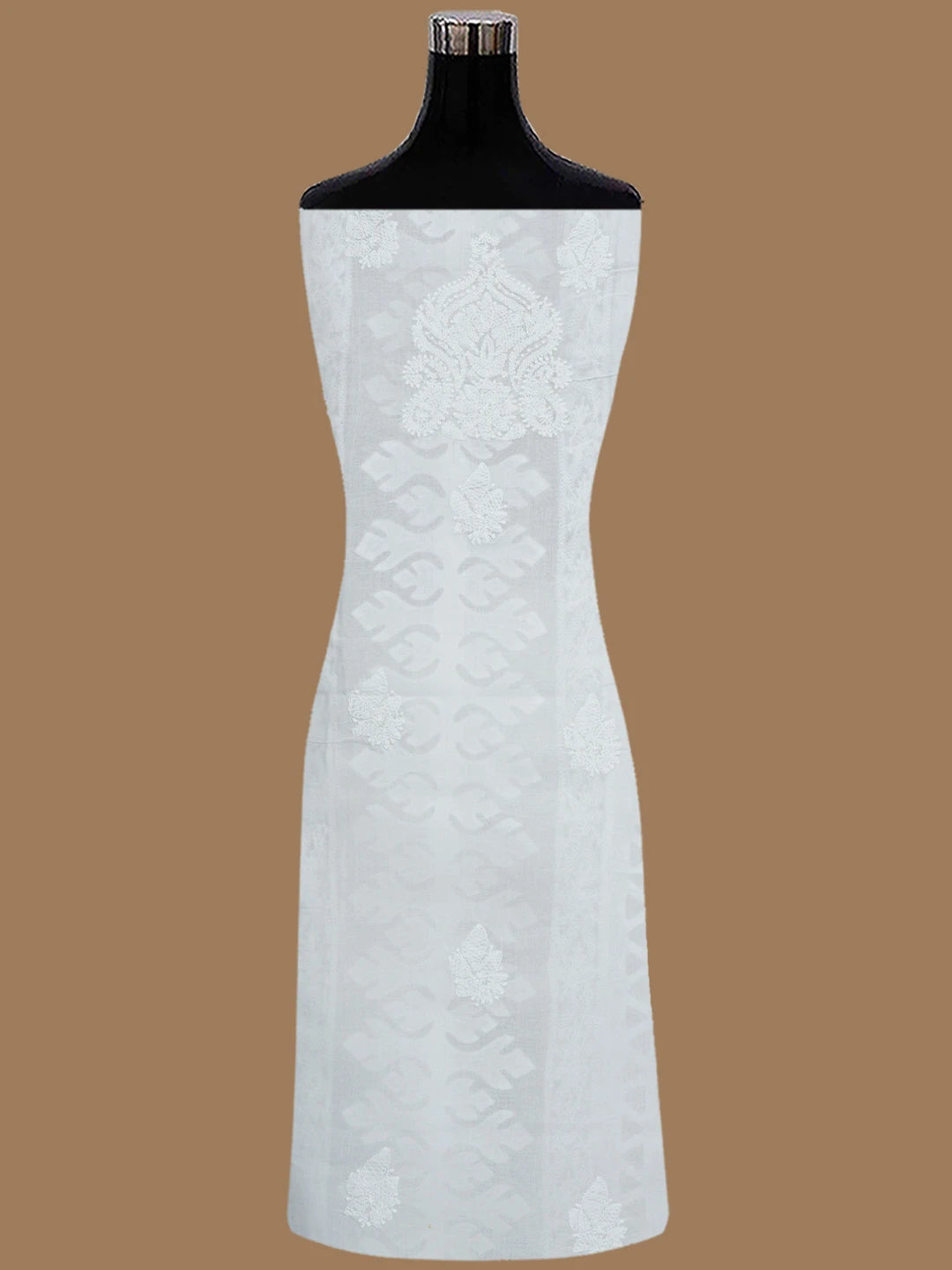 Ada Hand Embroidered White Cotton Lucknowi Chikankari Unstitched Suit Piece With Muqaish Work 01A845270