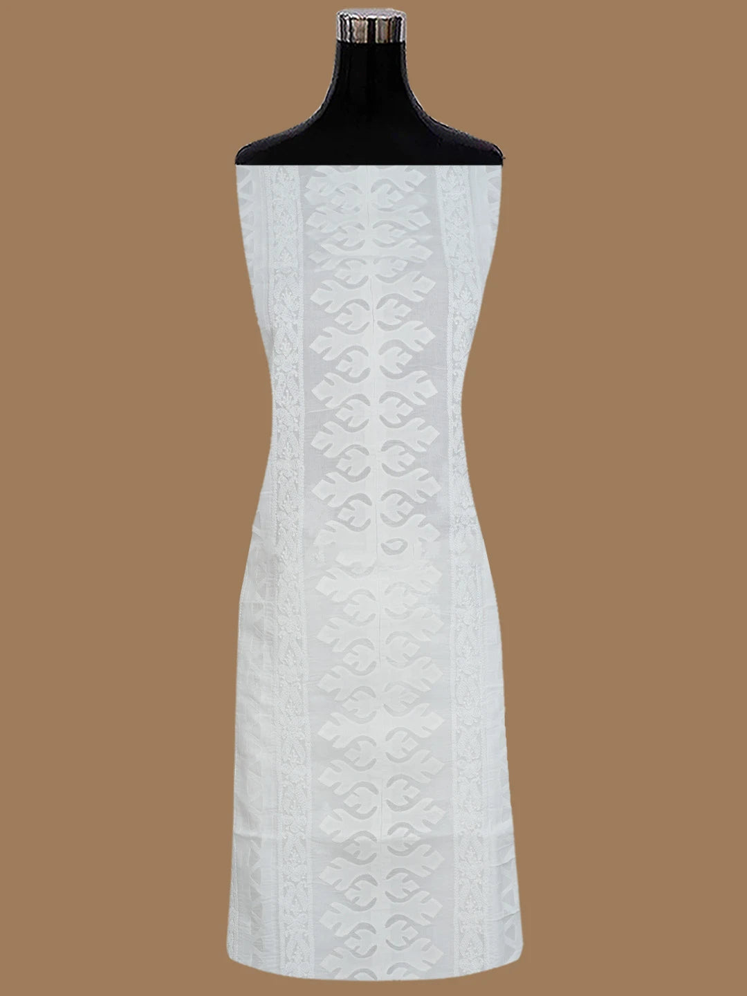 Ada Hand Embroidered White Cotton Lucknowi Chikankari Unstitched Suit Piece With Muqaish Work 01A845270
