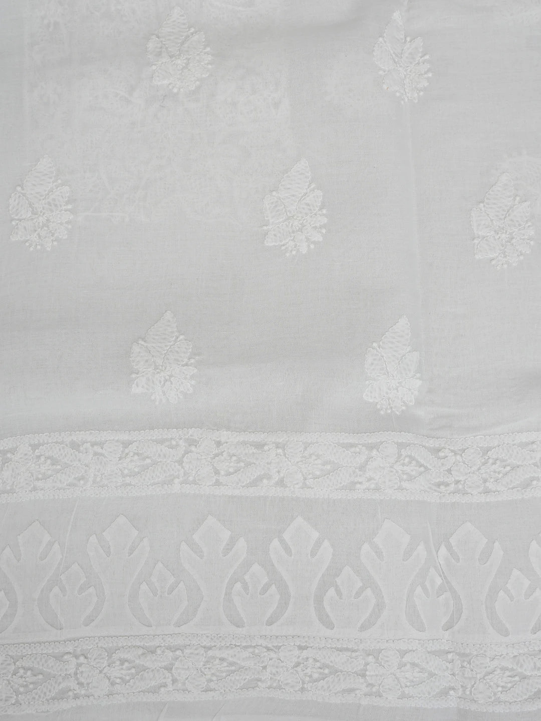 Ada Hand Embroidered White Cotton Lucknowi Chikankari Unstitched Suit Piece With Muqaish Work 01A845270