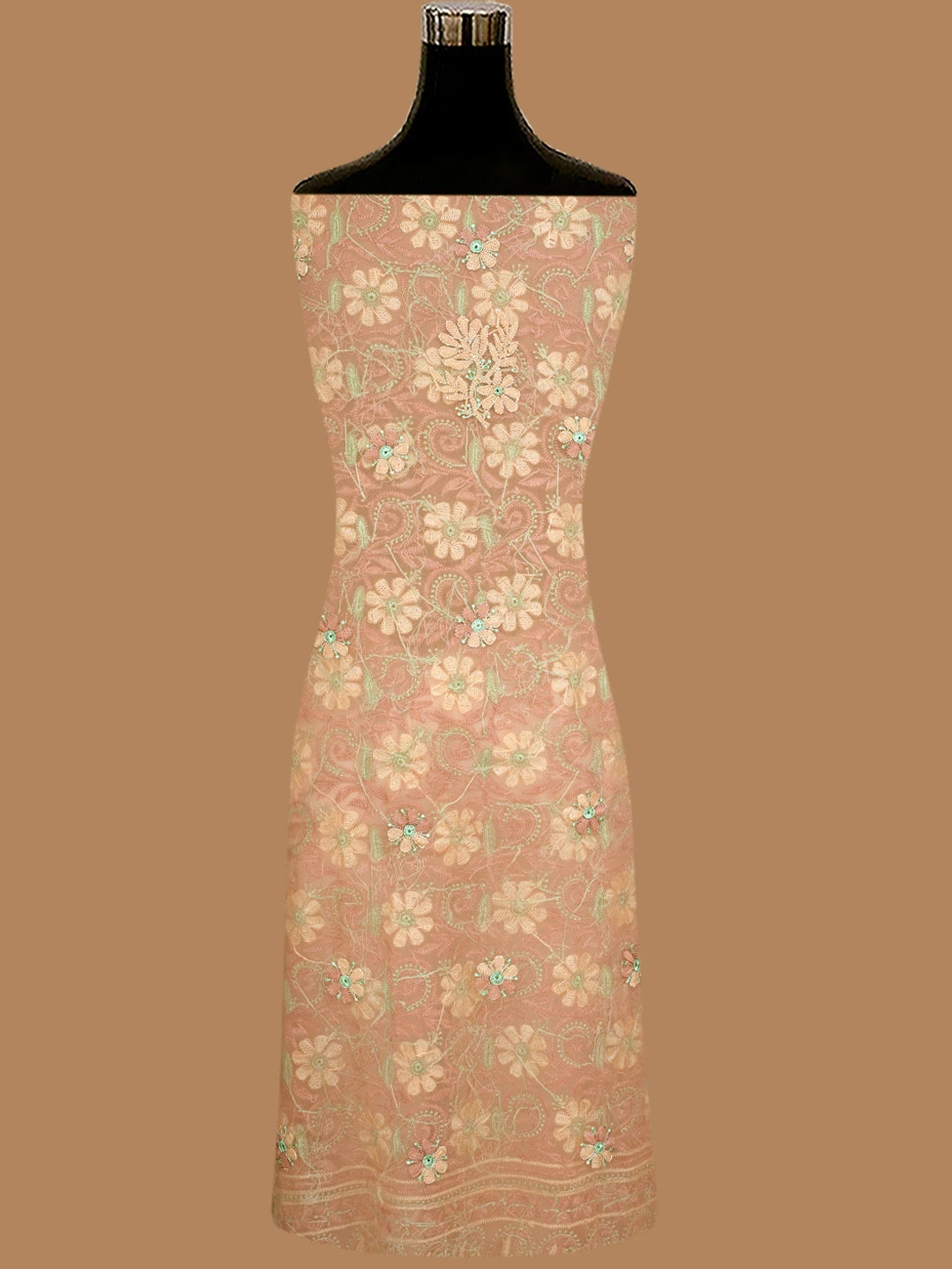 Ada Hand Embroidered Dark Peach Georgette Lucknowi Chikankari Unstitched Suit Piece 01A845184