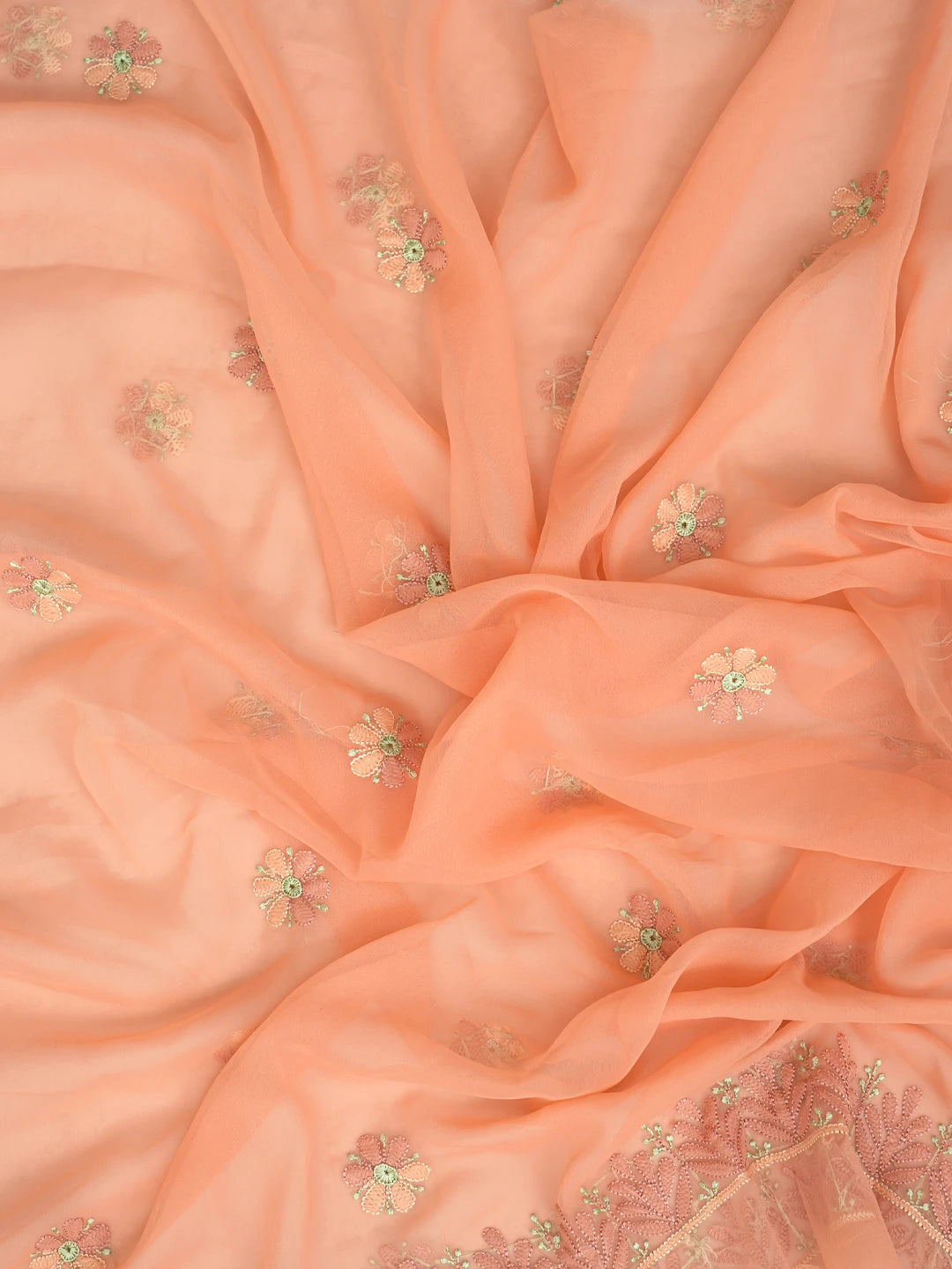 Ada Hand Embroidered Dark Peach Georgette Lucknowi Chikankari Unstitched Suit Piece 01A845184