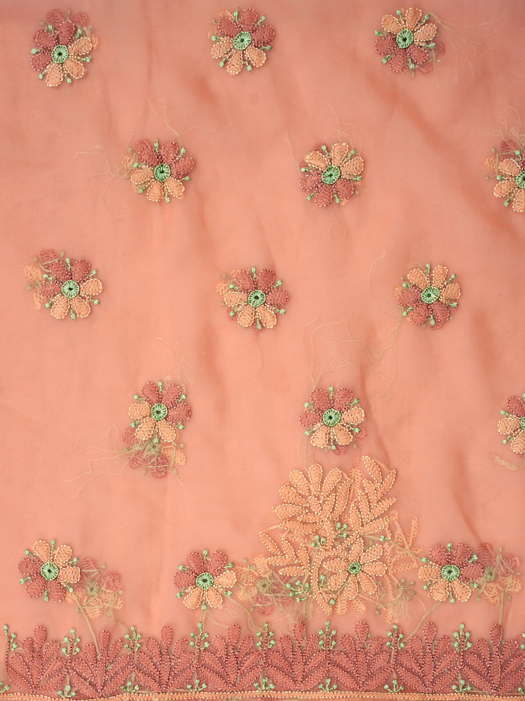 Ada Hand Embroidered Dark Peach Georgette Lucknowi Chikankari Unstitched Suit Piece 01A845184