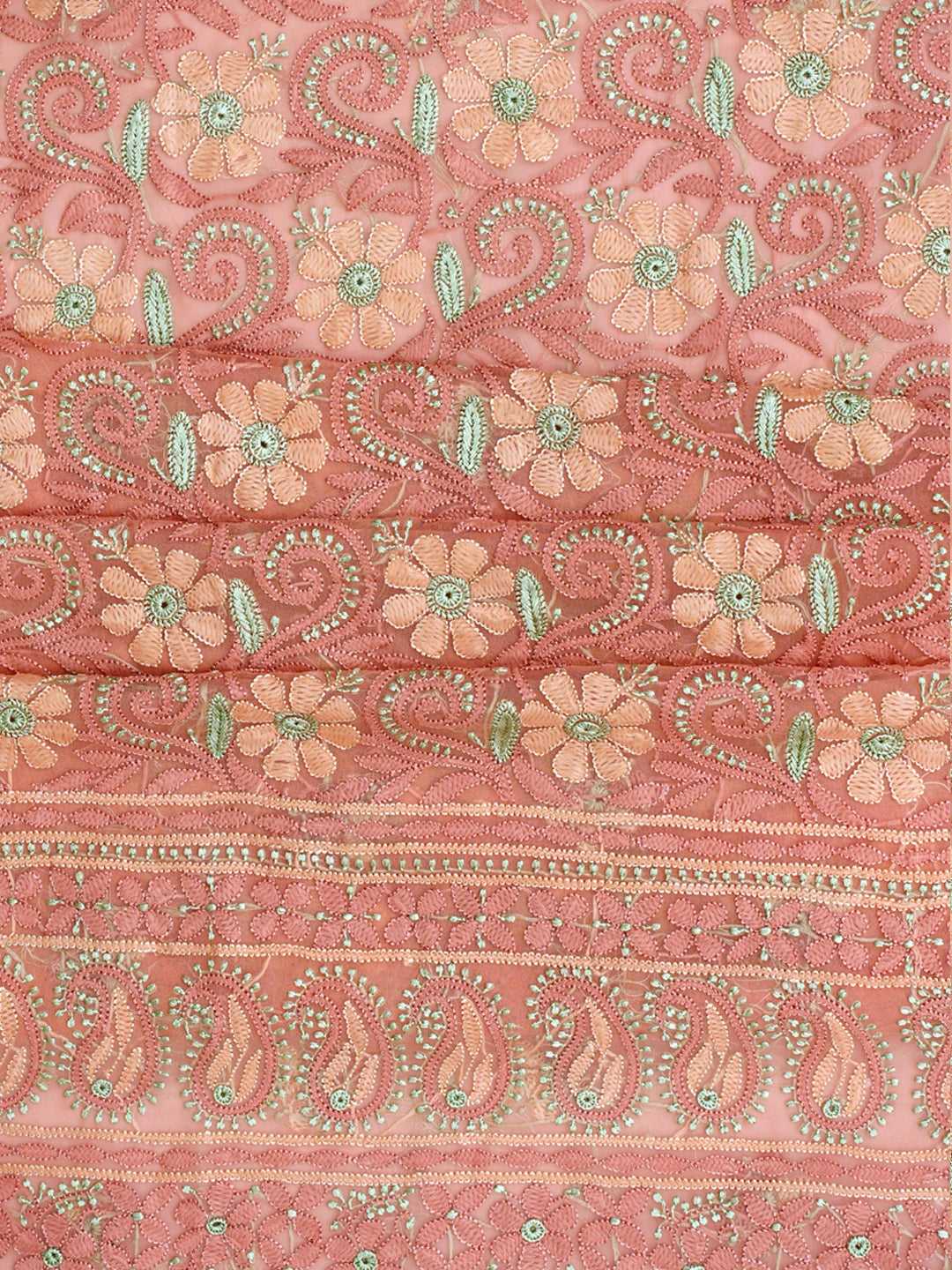 Ada Hand Embroidered Dark Peach Georgette Lucknowi Chikankari Unstitched Suit Piece 01A845184
