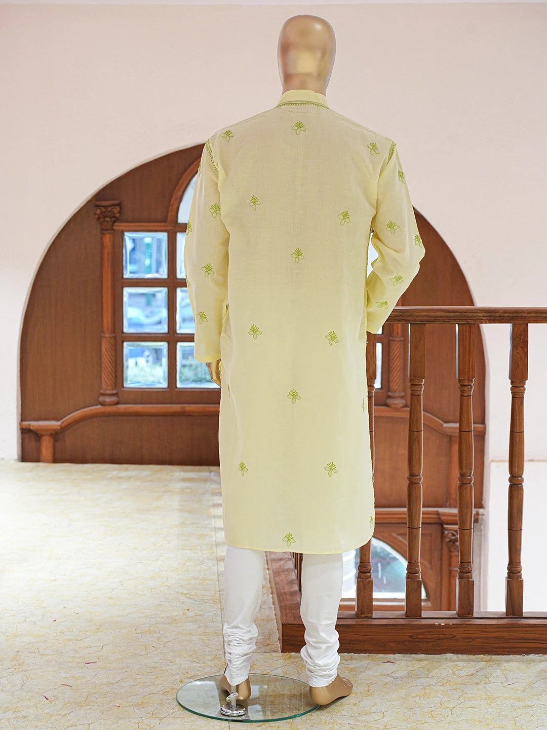 Ada Hand Embroidered Lemon Cotton Lucknowi Chikankari Stitched Men's Kurta Piece 01A835106
