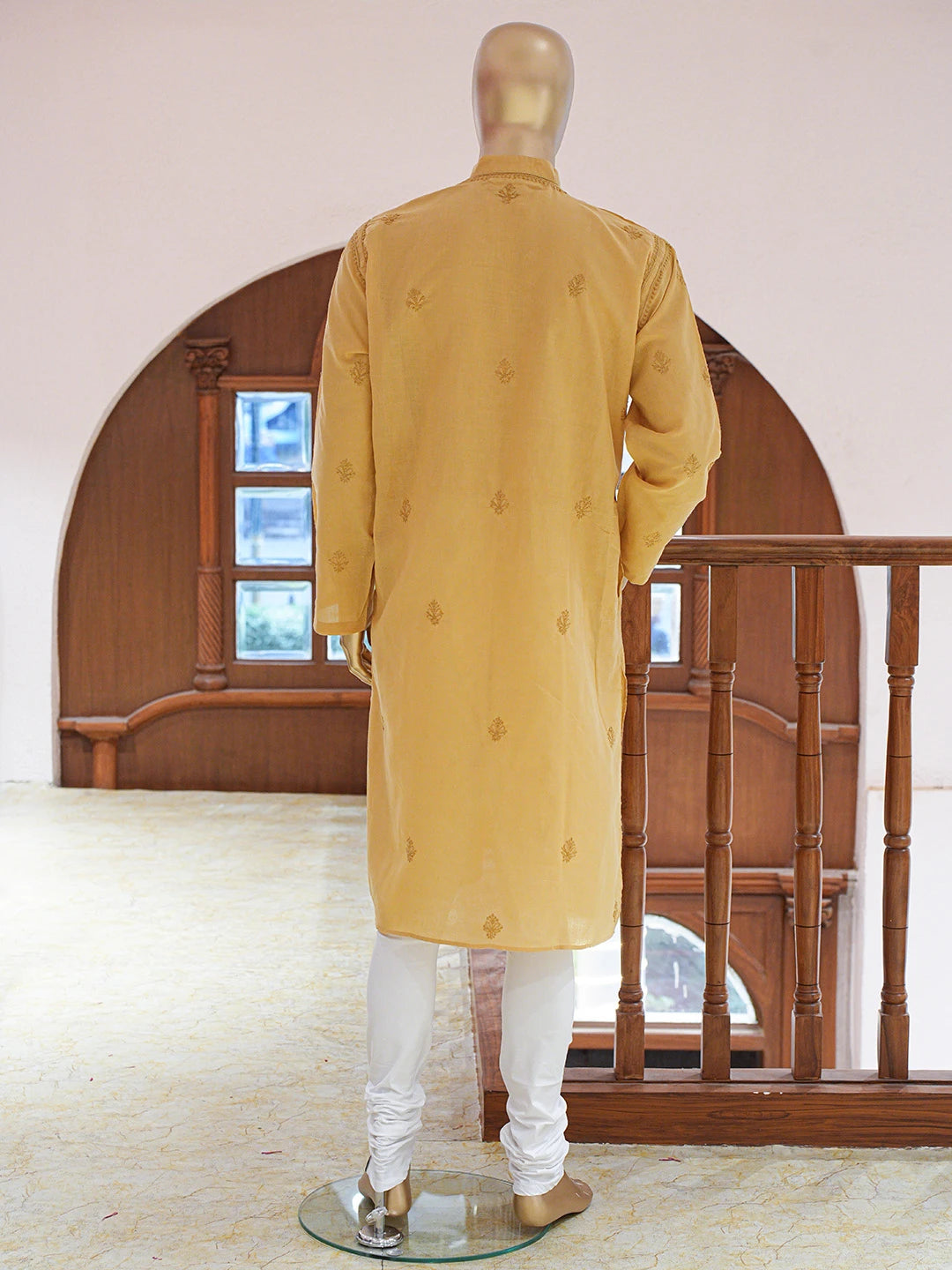 Ada Hand Embroidered Fawn Cotton Lucknowi Chikankari Stitched Men's Kurta Piece 01A769261