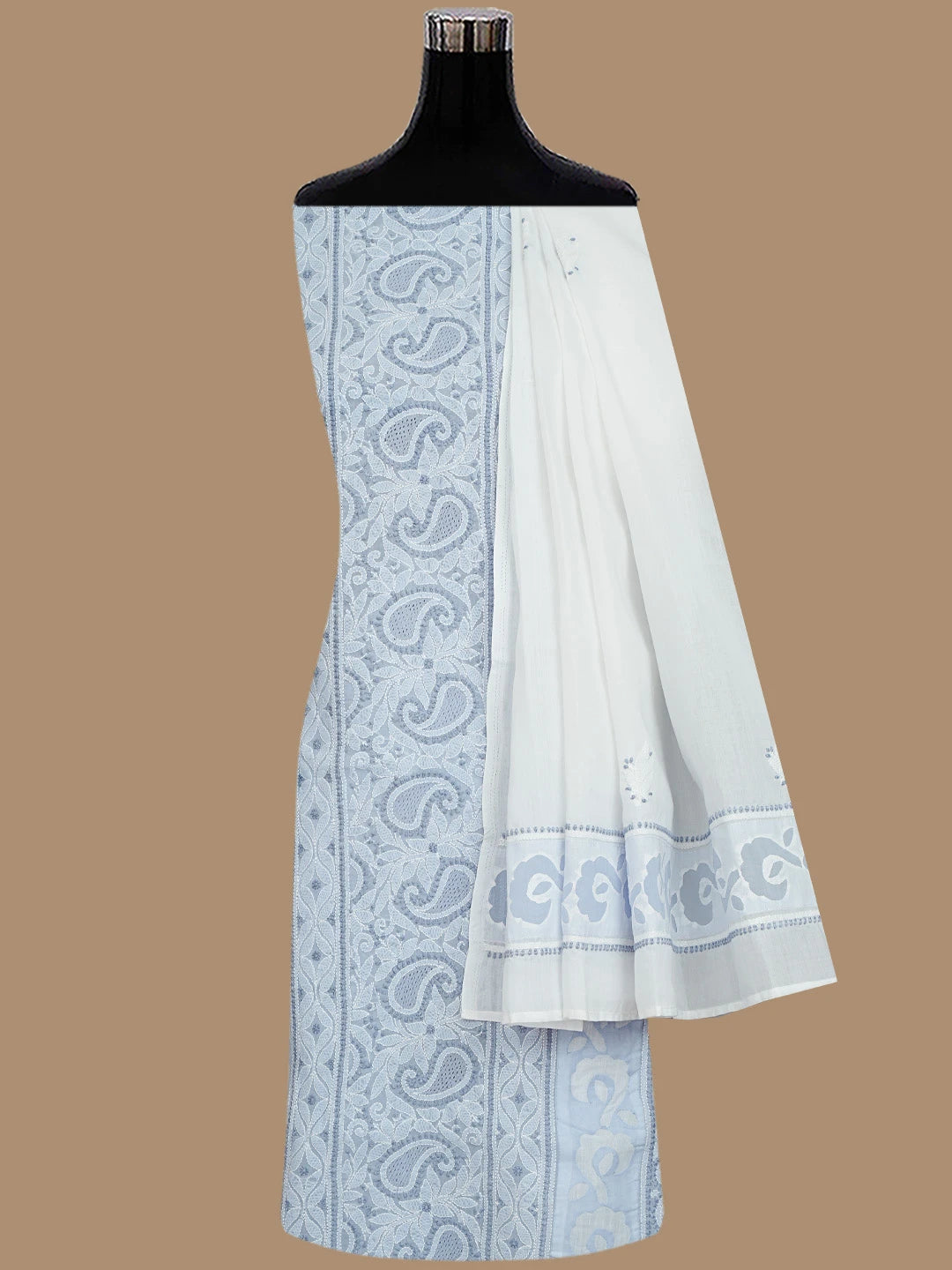 Ada Hand Embroidered Jordy Blue Cotton Lucknowi Chikankari Unstitched Suit Piece 01A845221