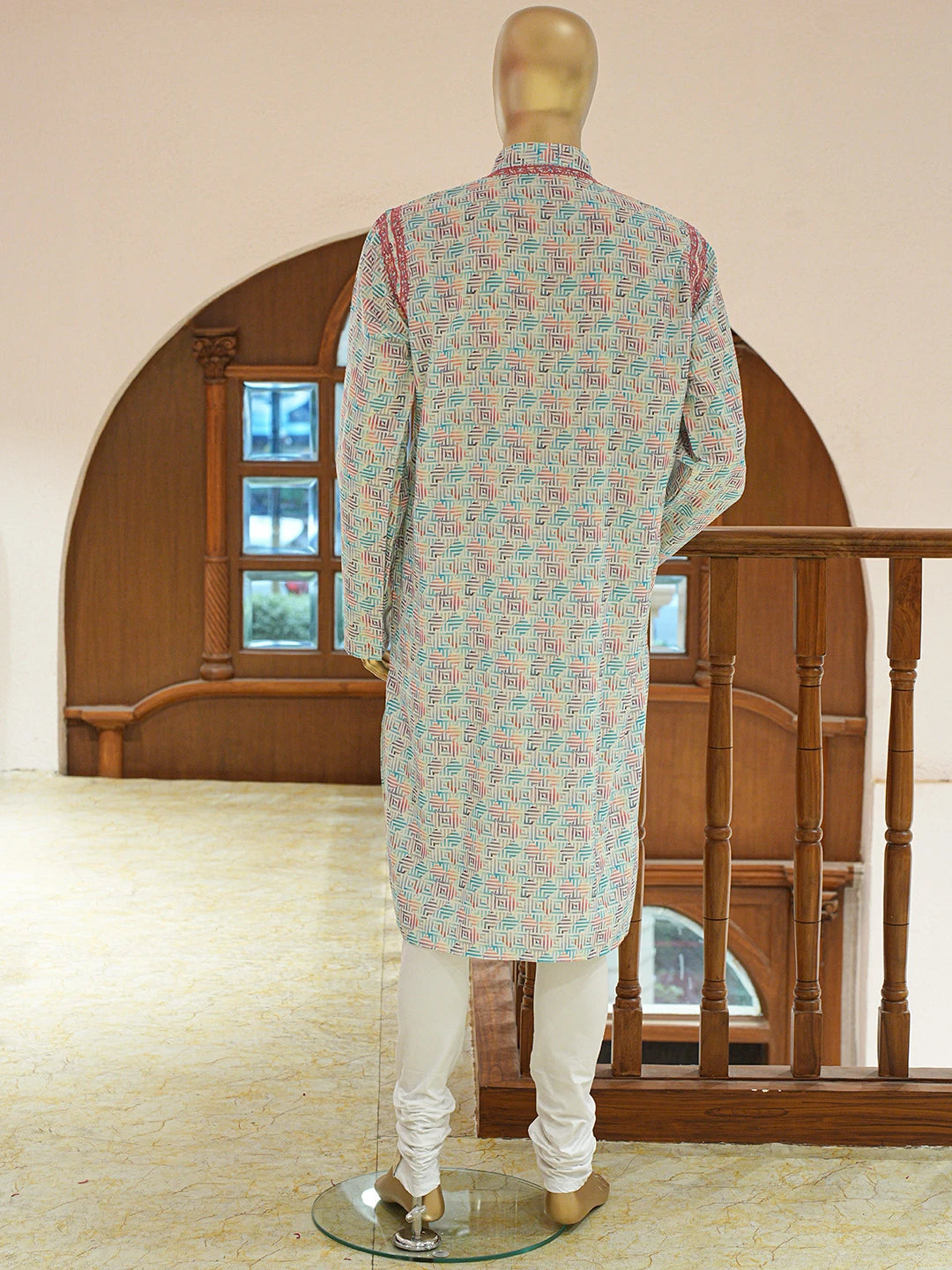 Ada Hand Embroidered Multicolor Cotton Lucknowi Chikankari Stitched Men's Kurta Piece 01A821157