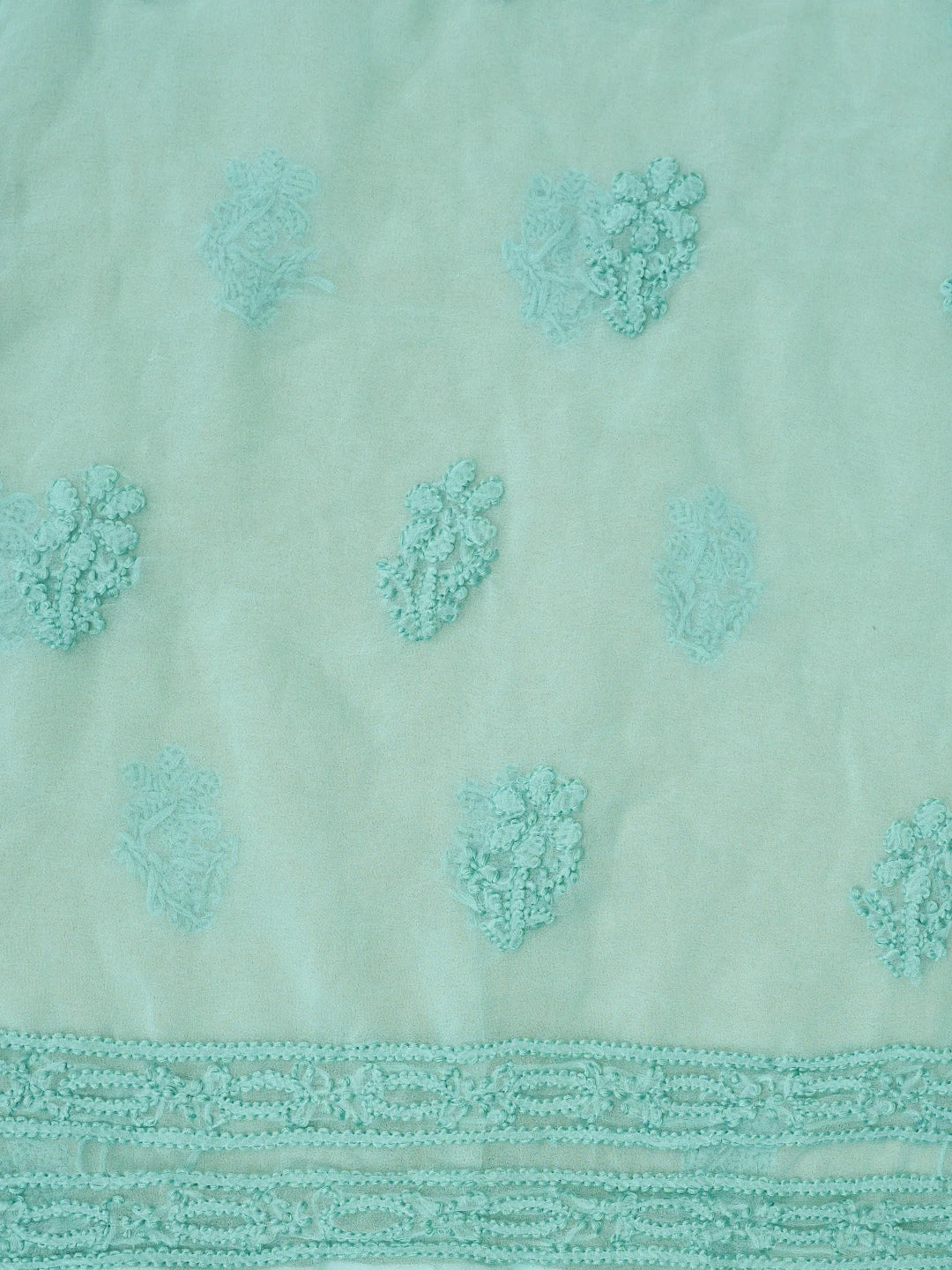 Ada Hand Embroidered Sea Green Georgette Lucknowi Chikankari Unstitched Kurta Piece 01A844124
