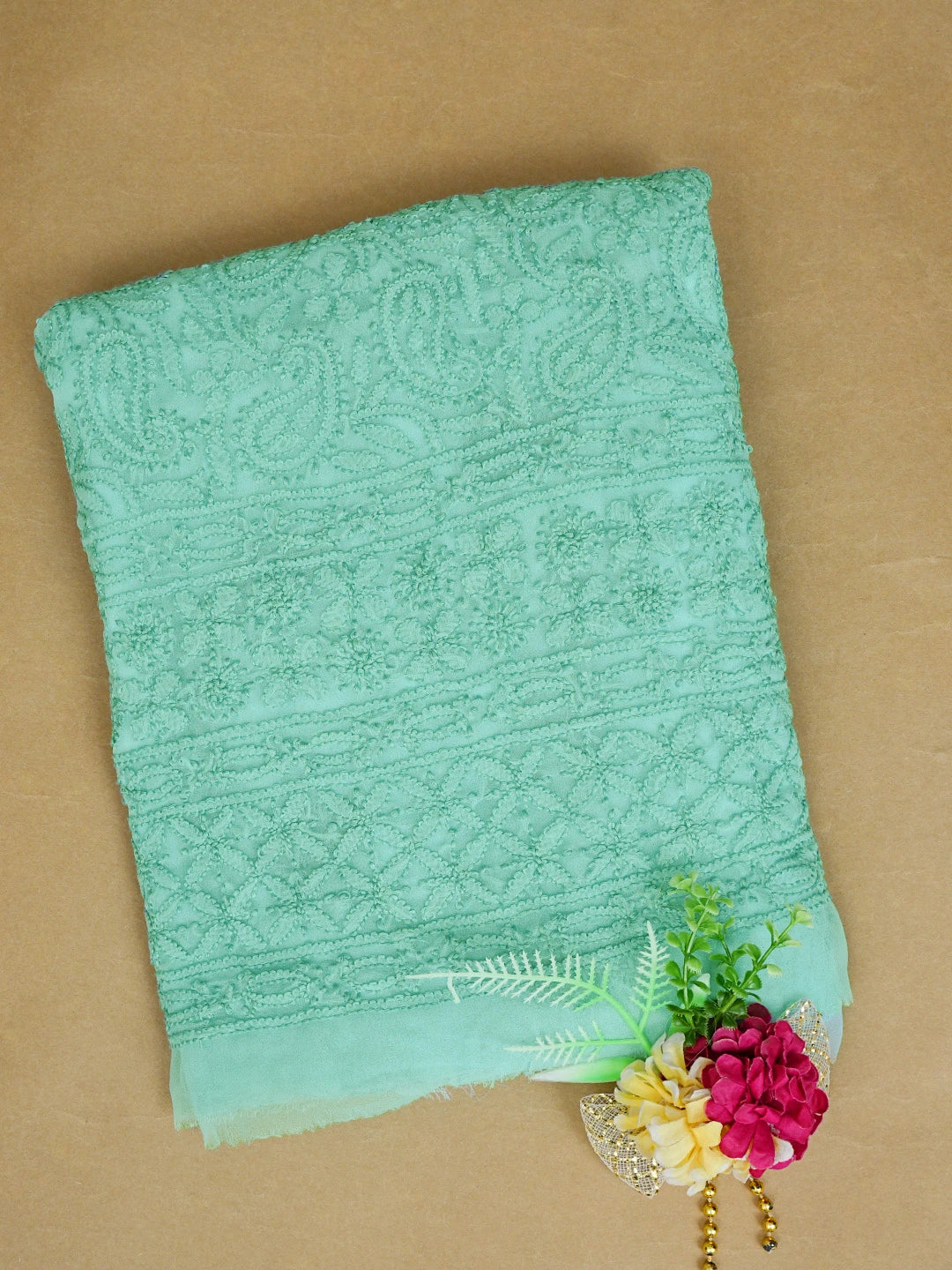 Ada Hand Embroidered Sea Green Georgette Lucknowi Chikankari Unstitched Kurta Piece 01A844124