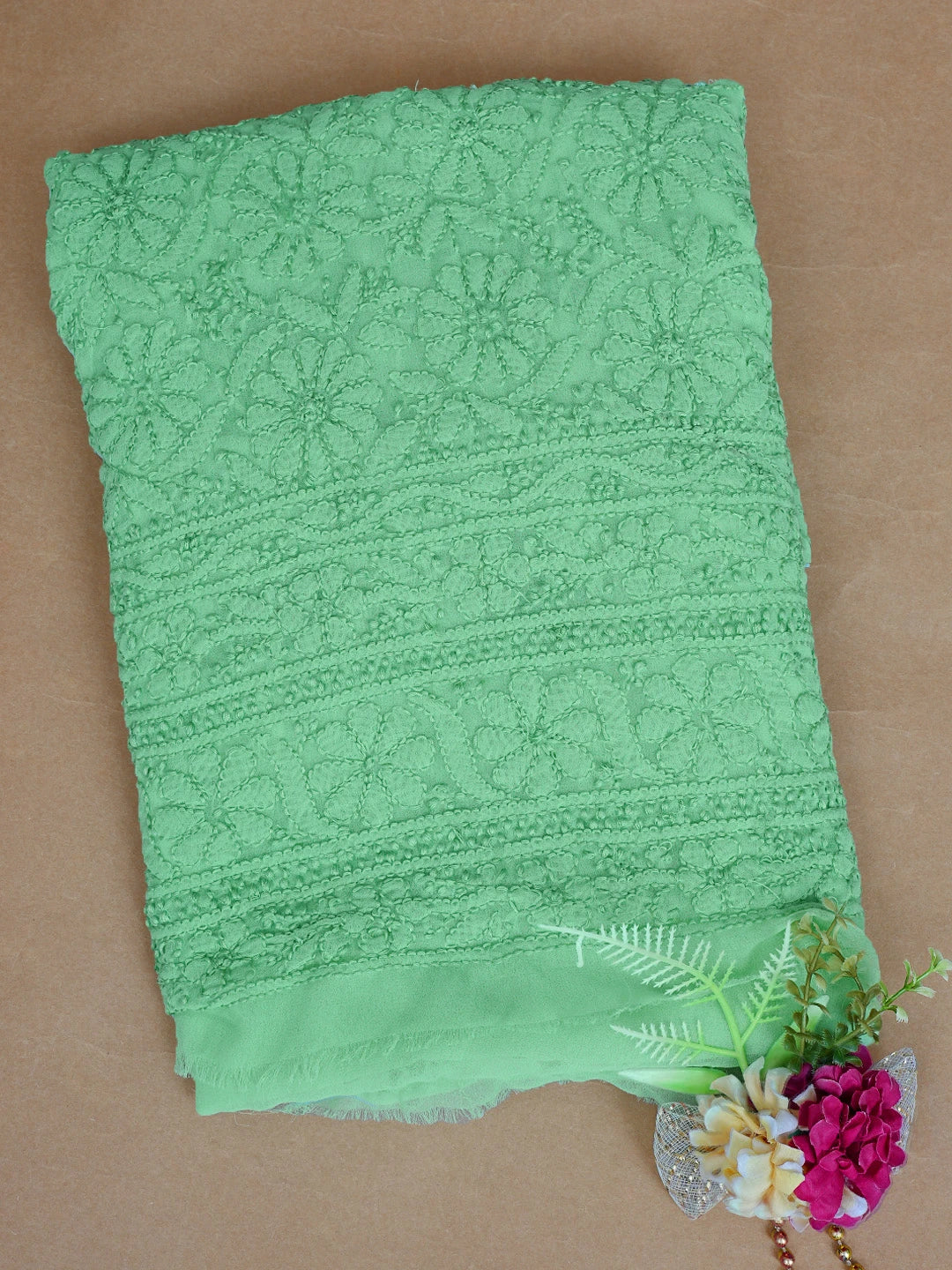Ada Hand Embroidered Green Georgette Lucknowi Chikankari Unstitched Kurta Piece 01A844126