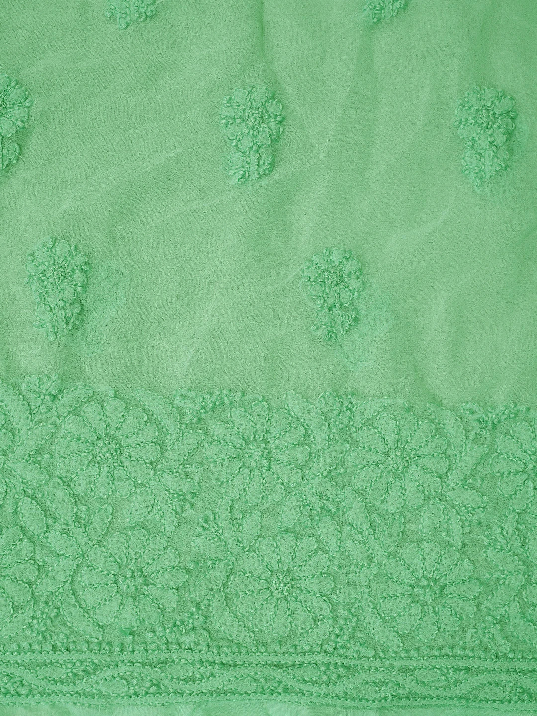Ada Hand Embroidered Green Georgette Lucknowi Chikankari Unstitched Kurta Piece 01A844126