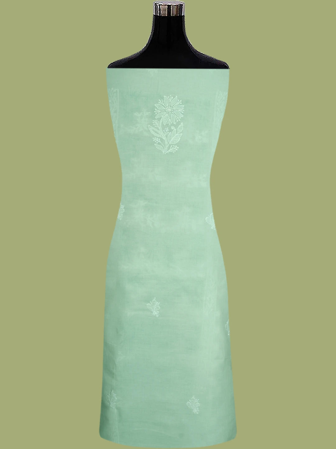 Ada Hand Embroidered Tea Green Cotton Lucknowi Chikankari Unstitched Suit Piece 01A844683