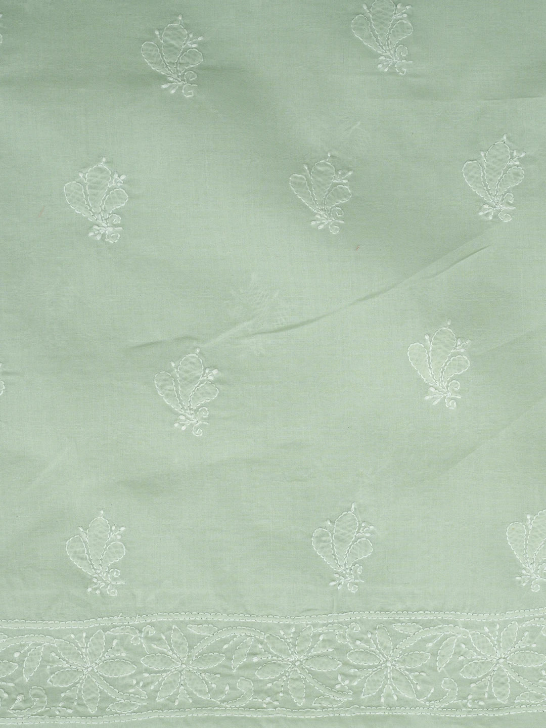 Ada Hand Embroidered Tea Green Cotton Lucknowi Chikankari Unstitched Suit Piece 01A844683