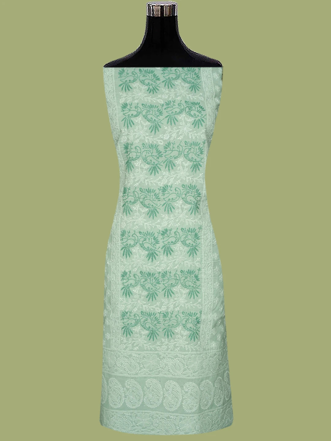 Ada Hand Embroidered Tea Green Cotton Lucknowi Chikankari Unstitched Suit Piece 01A844683
