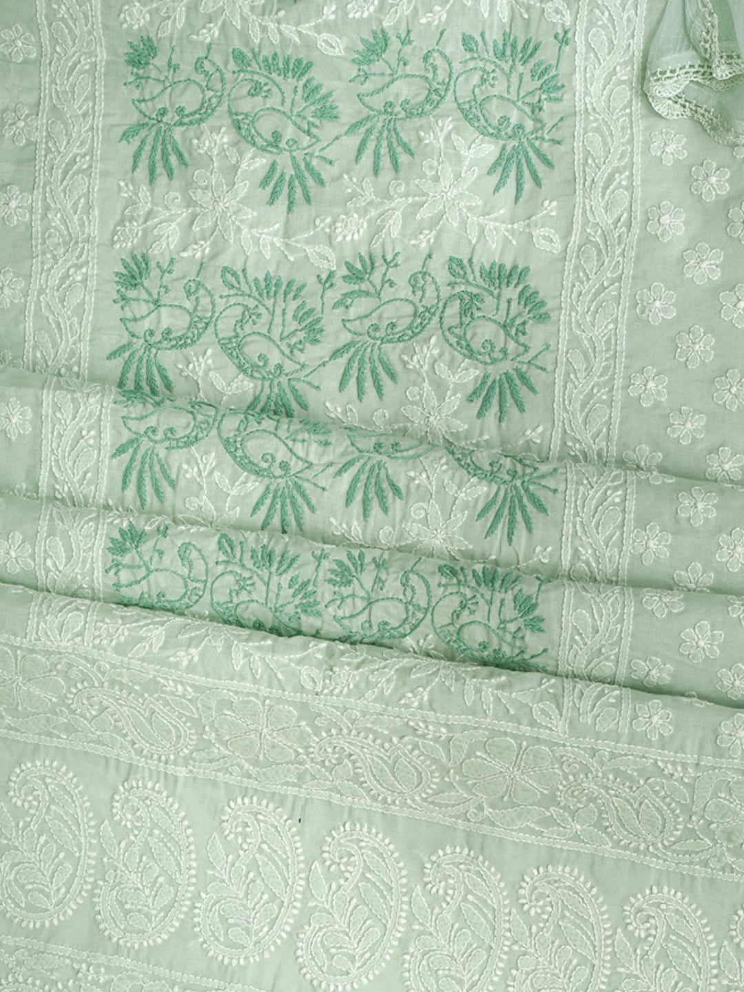 Ada Hand Embroidered Tea Green Cotton Lucknowi Chikankari Unstitched Suit Piece 01A844683