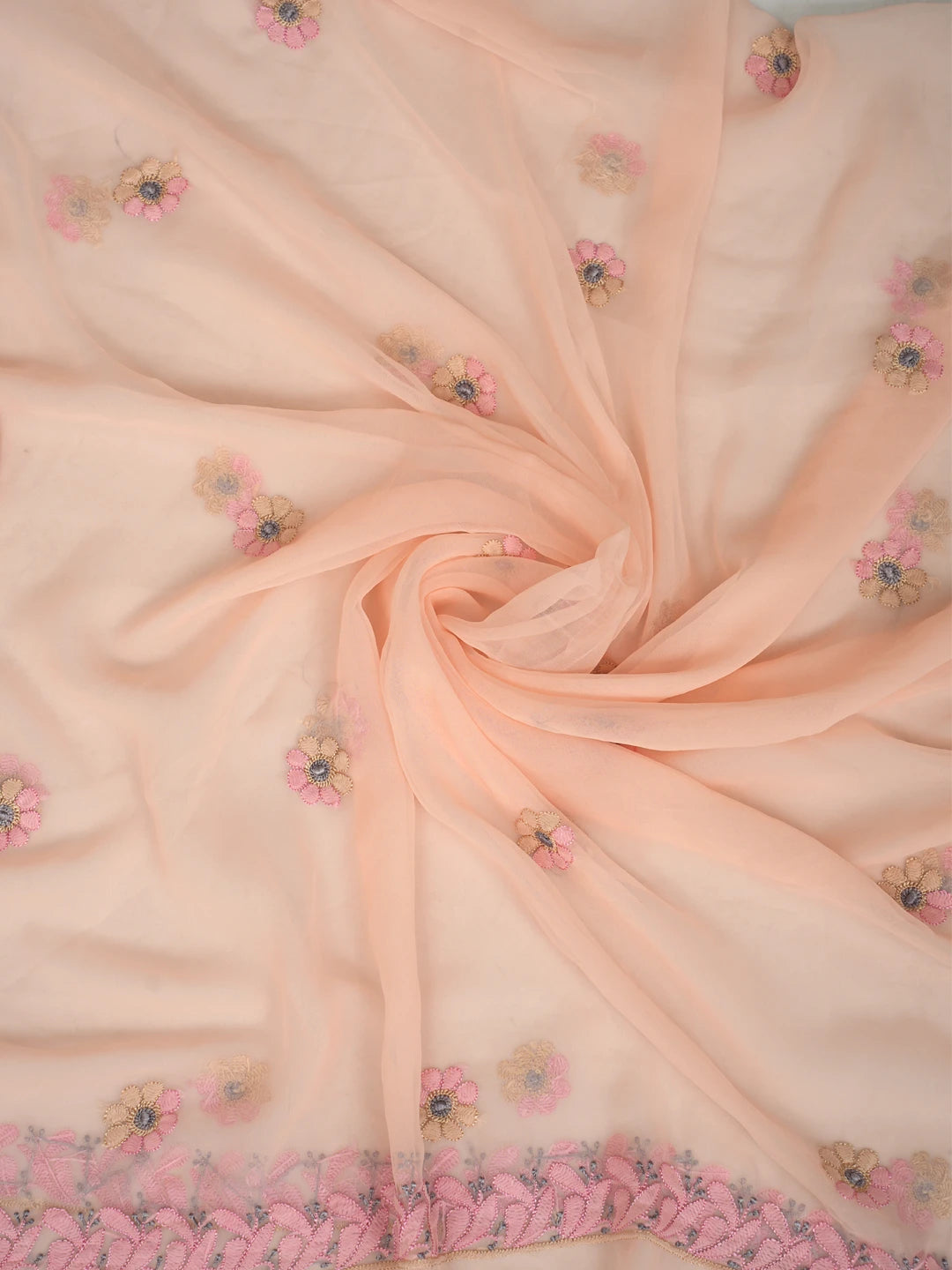 Ada Hand Embroidered Malibu Peach Georgette Lucknowi Chikankari Unstitched Suit Piece 01A845187
