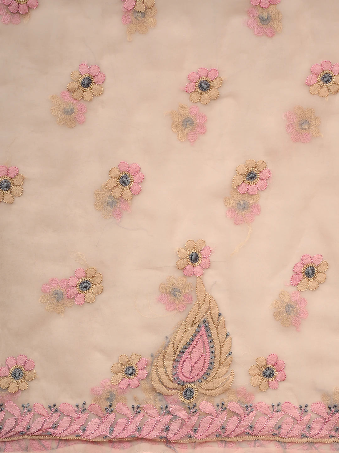Ada Hand Embroidered Malibu Peach Georgette Lucknowi Chikankari Unstitched Suit Piece 01A845187