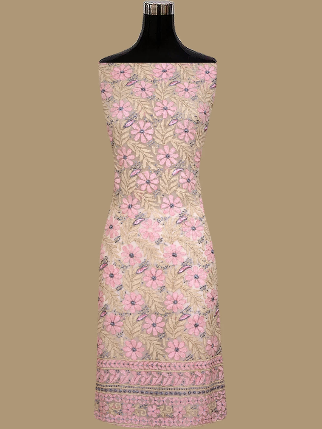 Ada Hand Embroidered Malibu Peach Georgette Lucknowi Chikankari Unstitched Suit Piece 01A845187