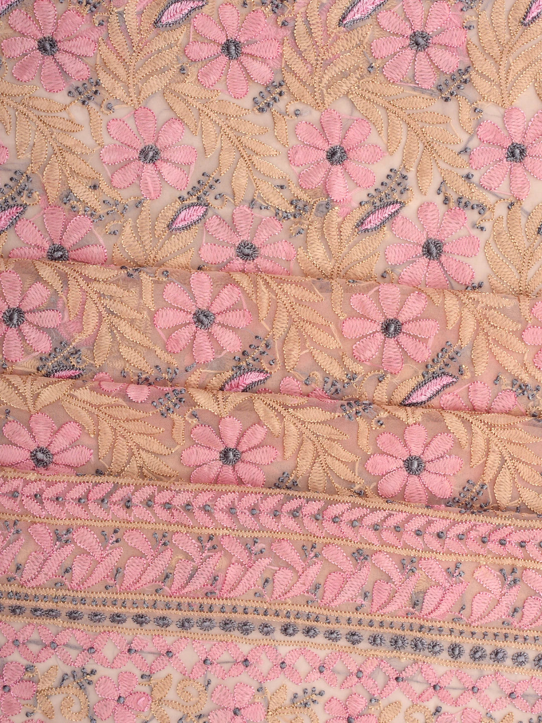 Ada Hand Embroidered Malibu Peach Georgette Lucknowi Chikankari Unstitched Suit Piece 01A845187